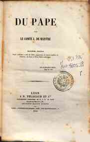 Oeuvres / de comte J.de Maistre - Du Pape / par le c.te Joseph De Maistre
