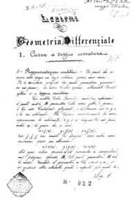 Lezioni di geometria differenziale fatte nella Università di Pisa nell'anno 1885-86 / Luigi Bianchi