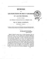 Mémoire sur les fonctions de deux variables et a quatre périodes, qui sont les inverses des intégrales ultra-elliptiques de la première classe / par M. George Rosenhain