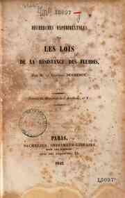 Recherches Expérimentales sur les lois de la Résistance des fluides / N. V. Duchemin