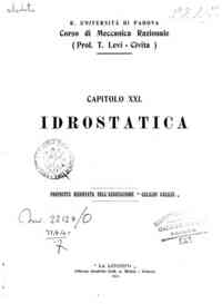 Corso di meccanica razionale. Cap. XXI. Idrostatica. / T. Levi Civita