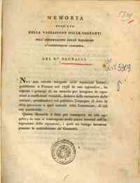Memoria sull'uso della variazione delle costanti nell'integrazione delle equazioni a   coefficienti variabili   / del d.re Brunacci