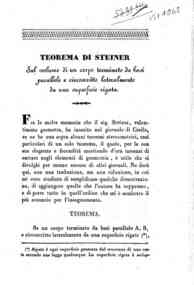 Teorema di Steiner : sul volume di un corpo terminato da basi parallele e circoscritto lateralmente da una superficie rigata / [Domenico Chelini]