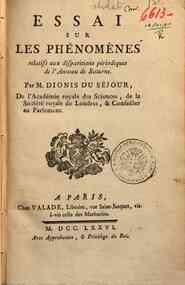 Essai sur les phénomenès relatifs aux disparitions périodiques de l'anneau de Saturne. Par m. Dionis Du Séjour ..