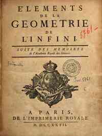 Elements de la geometrie de l'infini. Suite des memoires de l'Academie Royale des sciences