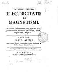 Tentamen theoriae electricitatis et magnetismi. Accedunt dissertationes duae, quarum prior, phaenomenon quoddam electricum, altera, magneticum, explicat. Auctore F.V.T. Aepino ..
