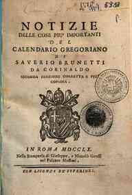 Notizie delle cose più importanti del calendario gregoriano di Saverio Brunetti da Corinaldo