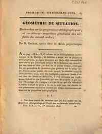 Géométrie de situation : recherches sur les projections stéréographiques et sur diverses     propriétés générales des surfaces du second ordre / par M. Chasles