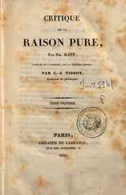 Critique de la raison pure, traduite de l'allemand... - 1 / par E. Kant, traduite de l'allemand, sur la 7. éd. par C.-J. Tissot