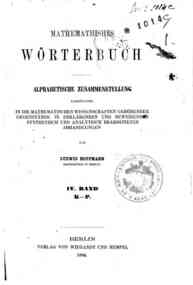 Mathematisches Worterbuch : Alphabetische Zusammen... - 4: K-P / von Ludwig Hoffmann