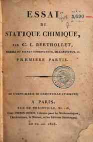 Essai de statique chimique, par C.L. Berthollet, m... - 1