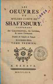 Les oeuvres de mylord comte de Shaftsbury. Con... - 1