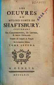 Les oeuvres de mylord comte de Shaftsbury. Con... - 2