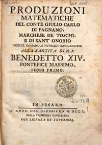 Produzioni matematiche del conte Giulio Carlo di F... - 1