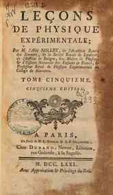 Leçons de physique experimentale; par m. l'Abbé ... - 5