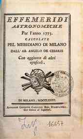 Ephemerides astronomicae. Anni...ad meridianum mediolanensem[...] - 1775 1775 