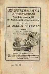 Ephemerides astronomicae. Anni...ad meridianum mediolanensem[...] - 1788 1788 