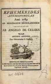 Ephemerides astronomicae. Anni...ad meridianum mediolanensem[...] - 1789 1789 