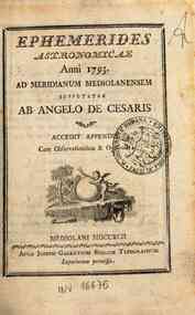 Ephemerides astronomicae. Anni...ad meridianum mediolanensem[...] - 1793 1793 
