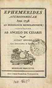 Ephemerides astronomicae. Anni...ad meridianum mediolanensem[...] - 1798 1798 