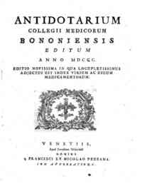 Antidotarium collegii medicorum Bononiensis editum anno 1800