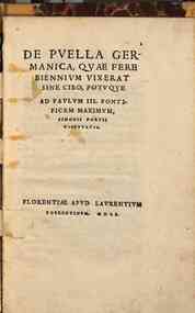 De puella germanica, quae fere biennium vixerat sine cibo, potuque ad Paulum 3. pontificem maximum, Simonis Portii disputatio