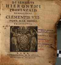 De sensibus Hieronymi Prouenzalis Neapolitani. Clementis 8. pont. max. medici, tractatus