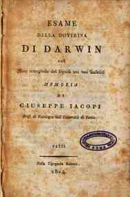 Esame della dottrina di Darwin sul moto retrogrado dei liquidi nei vasi linfatici memoria di Giuseppe Iacopi prof. di fisiologia nell'Universita di Pavia