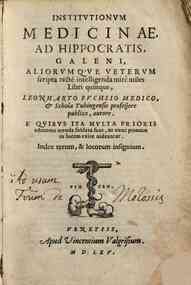 Institutiones medicinae ad Hippocratis, Galeni, aliorumque veterum scripta recte intelligenda mire utiles libri quinque, Leonharto Fuchsio medico, ... autore.E quibus ita multis prioris editionis menda sublata sunt, ut nunc primum in lucem exire uideantu