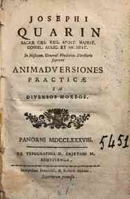 Josephi Quarin ... Animaduersiones practicae in diuersos morbos