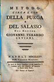 Metodo circa l'uso della purga e del salasso del dottor Giovanni Verardo Zeviani