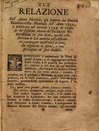 Relazione dell'Acqua Marziale, gia scoperta dal dottore Giambattista Moreali nell'anno 1742, e pubblicata nel corrente 1749 in occasione del sospirato ritornodel Padron Serenissimo ne' suoi Stati, perche colla sovrana di lui autorita possa difendere e pr