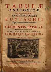 Tabulae anatomicae clarissimi viri Bartholomaei Eustachii quas e tenebris tandem vindicatas et Clementis papae 11. munificentia dono acceptas, praefatione, ac notis illustrauit Ioh. Maria Lancisius archiater pontificius