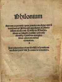 Philonium Aureum ac perutile opus practice medicine operam dantibus: quod Philonium appellatur: Consumatissimi medici domini Valesci de Tharanta. Nouo ac diligenti examine correctum: Nouisque et pulchris marginalibus annotationibus exornatum. Introductor