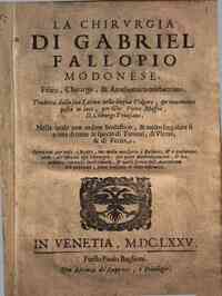 La *chirurgia di Gabriel Fallopio modonese, fisico, chirurgo, & anathomico celeberrimo. Tradotta dalla sua latina nella lingua volgare, & nouamente posta in luce, per Gio. Pietro Maffei, d. chirurgo triuisano. ..