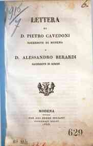 *Lettera di d. Pietro Cavedoni sacerdote di Modena a d. Alessandro Berardi sacerdote di Rimini