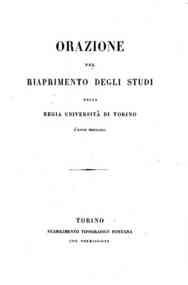 *Orazione pel riaprimento degli studi nella regia università di Torino l'anno 1841