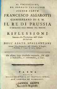 *Riflessioni intorno alla traduzione dell'Iliade del Salvini dell'abate Spallanzani lettore fisico-matematico nell'universita di Reggio, e professore di lingue nel nuovo collegio