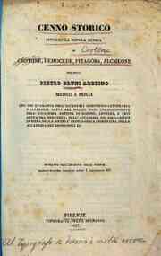 *Cenno storico intorno la scuola medica di Crotone, Democede, Pitagora, Alcmeone / del dott. Pietro Bruni